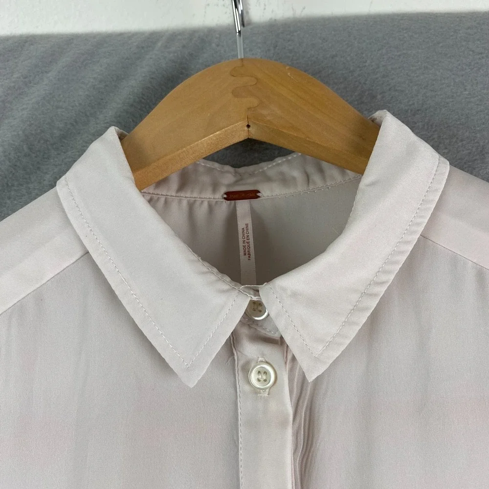 Free People Lightweight semi Sheer top Small Button Down cream pocket tunic